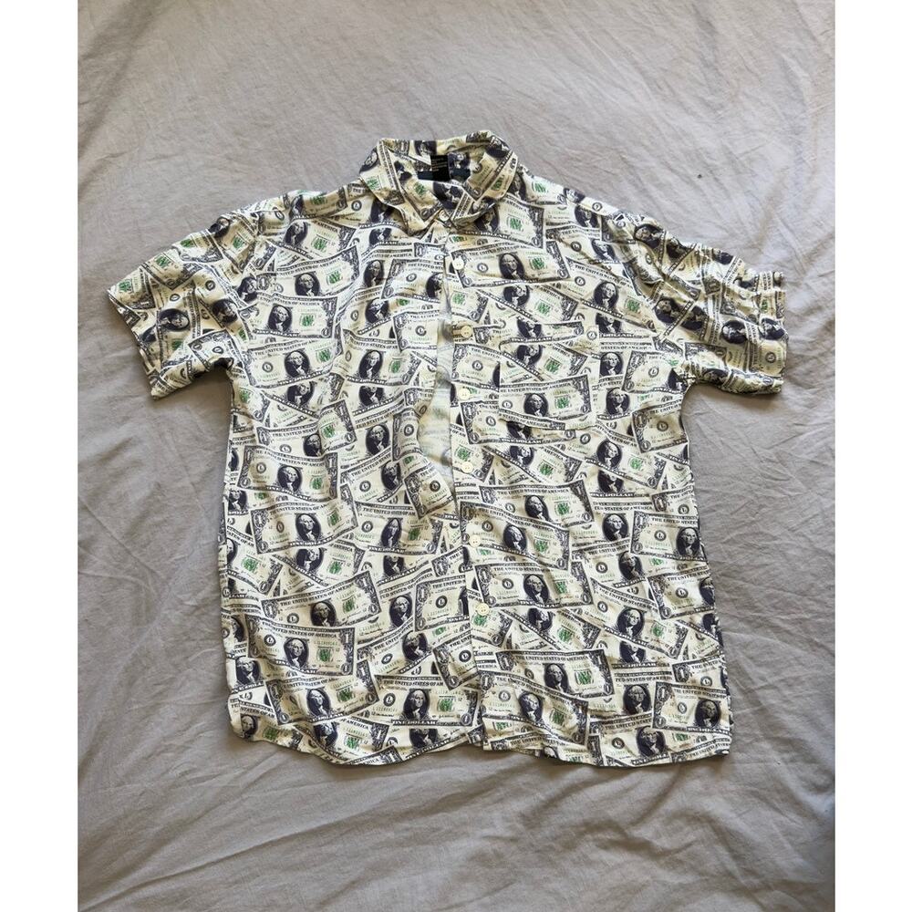 Forever 21 Mens Dollar Bill Print Short Sleeve Button Down Shirt Size S